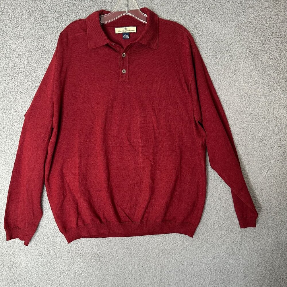 Tommy Bahama Burgundy Silk Blend Sweater Polo‎ Large Preppy Casual Y2K